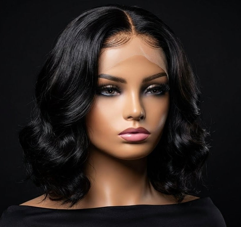 Thick Body Wave Bob Wigs Human Hair 13x4 HD Lace Frontal Wigs Natural Black