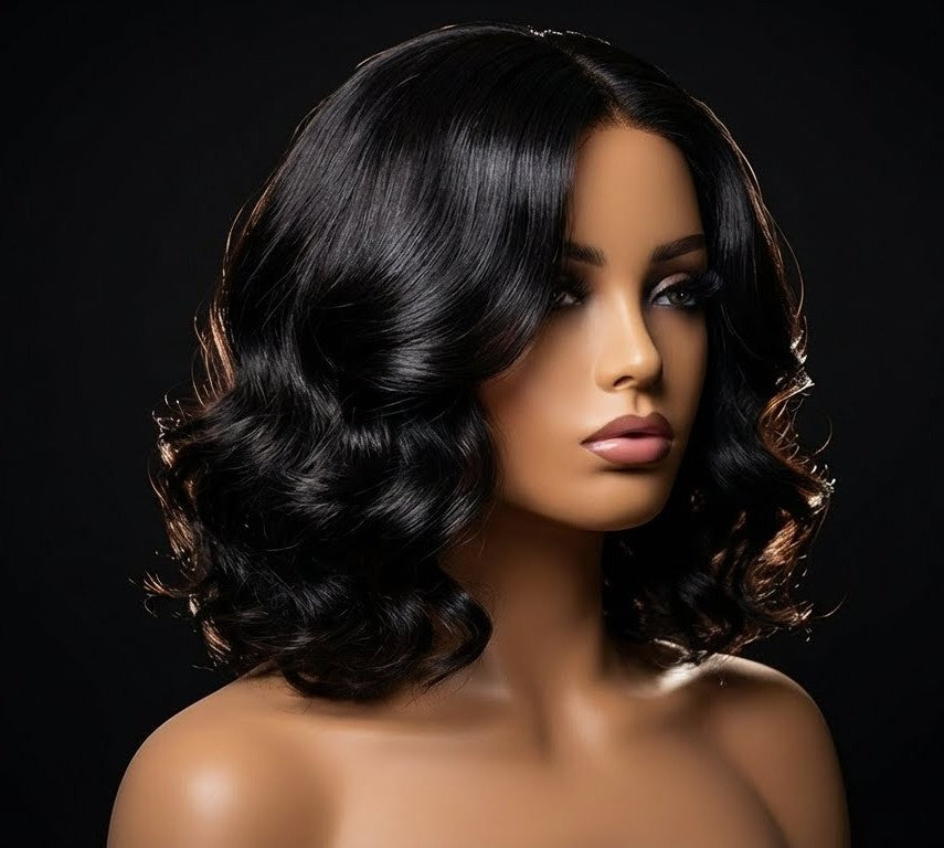 Thick Body Wave Bob Wigs Human Hair 13x4 HD Lace Frontal Wigs Natural Black