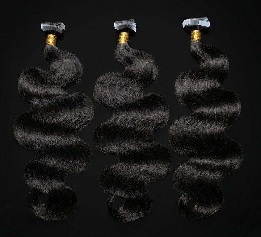 Premium #1B Natural Black Body Wave Tape-In Hair Extensions | 100% Human Hair