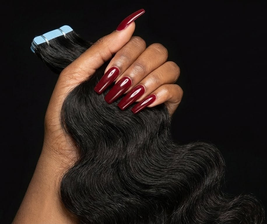 Premium #1B Natural Black Body Wave Tape-In Hair Extensions | 100% Human Hair