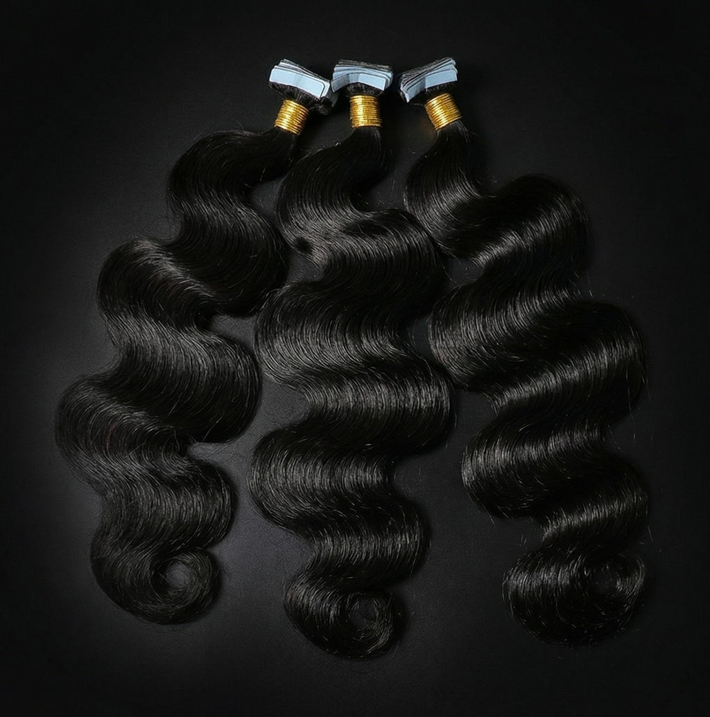 Premium #1B Natural Black Body Wave Tape-In Hair Extensions | 100% Human Hair
