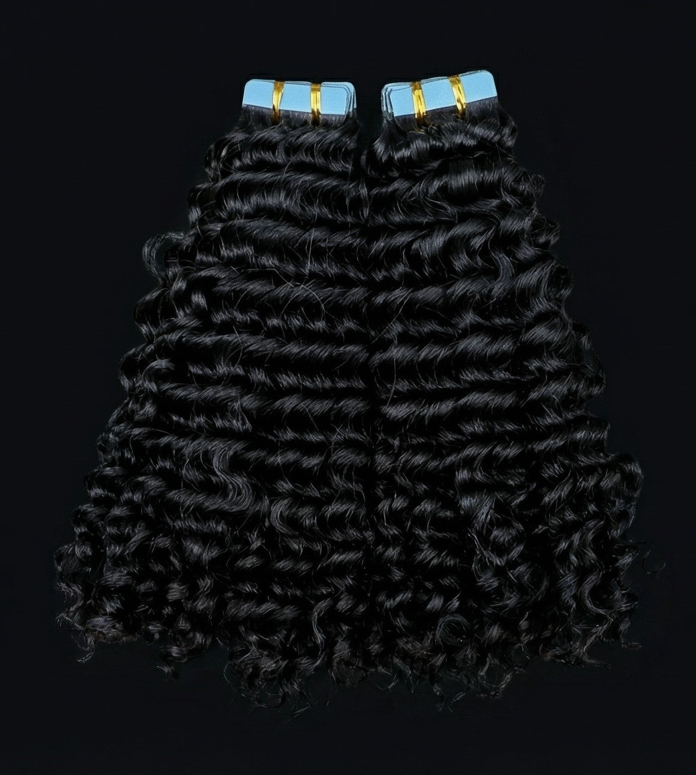 Premium #1B Natural Black Deep Wave Tape-In Hair Extensions | 100% Human Hair