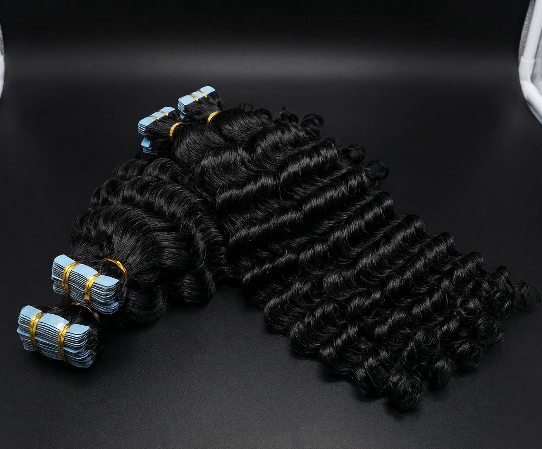 Premium #1B Natural Black Deep Wave Tape-In Hair Extensions | 100% Human Hair